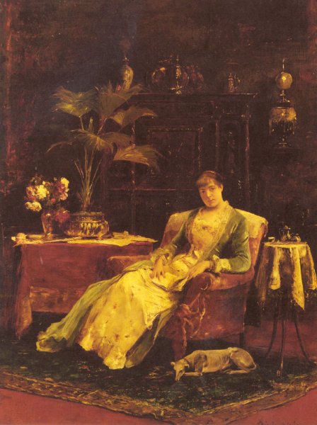 A lady seated in an Elegant Interior